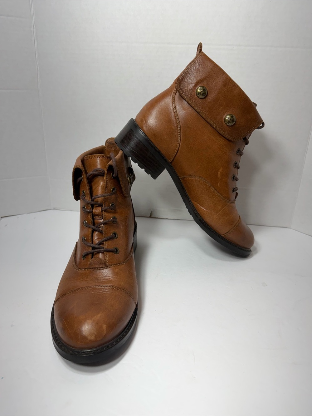 Patricia Nash Womens Lia Fold Over Lace-Up Combat Boot Brown Leather Size 9M Y2K